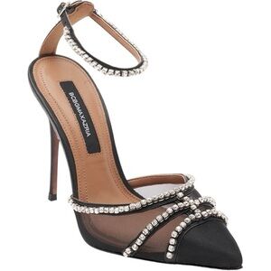 BCBGMaxAzria Black Mesh Heels with Silver Accents